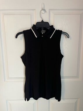 Calia Golf Sleeveless Black Polo Top with White Trim